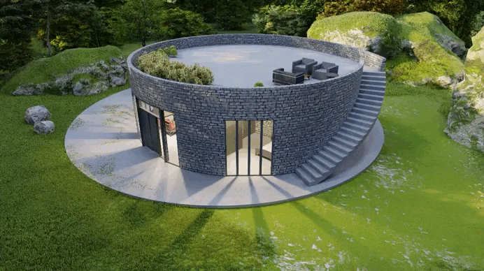 🏡 Modern Round Tiny House Plan – 1 Bedroom Circular Home – 33 ft Diameter – Digital Files (CAD, Lumion, ArchiCAD & PDF)