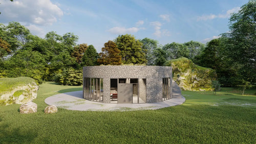 🏡 Modern Round Tiny House Plan – 1 Bedroom Circular Home – 33 ft Diameter – Digital Files (CAD, Lumion, ArchiCAD & PDF)