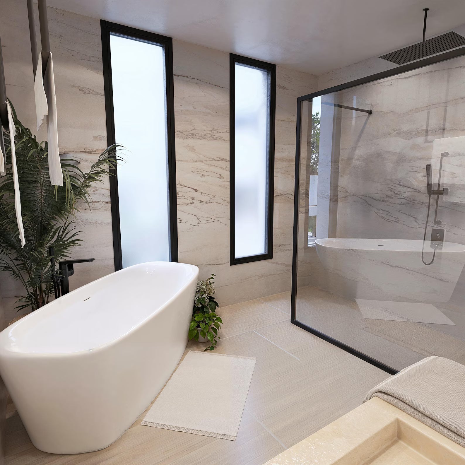 🏡 Modern Villa Floor Plan with Pool – 2-Bedroom Luxury House Design – Tropical Style Home Blueprint (PDF & CAD Files)