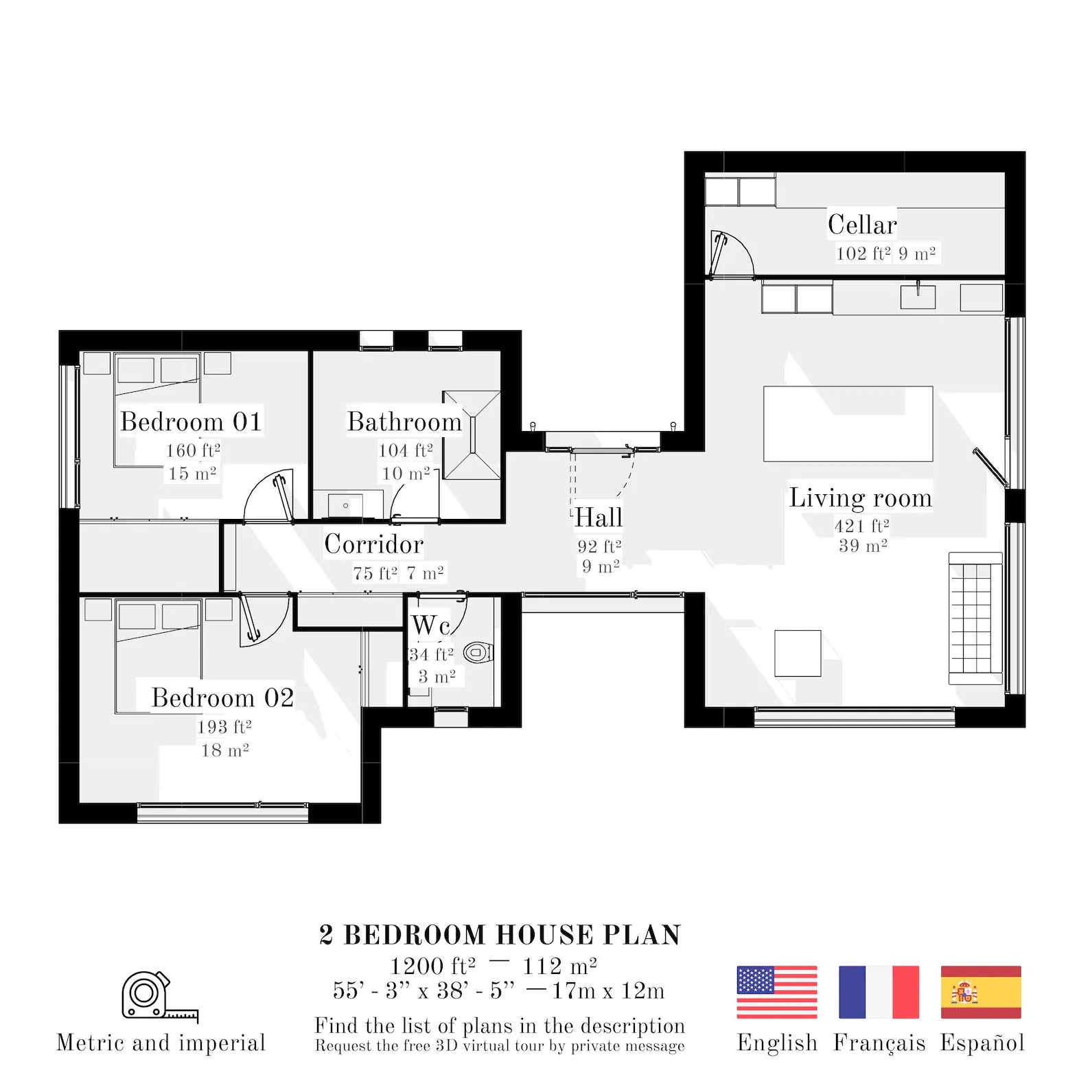 🏡 Modern Villa Floor Plan with Pool – 2-Bedroom Luxury House Design – Tropical Style Home Blueprint (PDF & CAD Files)